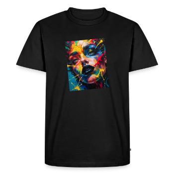 Portrait de femme coloré avec éclaboussures - T-shirt Premium bio Homme - noir - Devant - Nico (187cm)