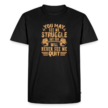 Never Give Up Fitness Motivation - Men's Premium Organic T-Shirt - black - Front - Nico (187cm)