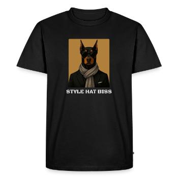 Style Hat Biss – Dobermann Fashion Shirt - Männer Premium Bio T-Shirt - Schwarz - Vorne - Nico (187cm)