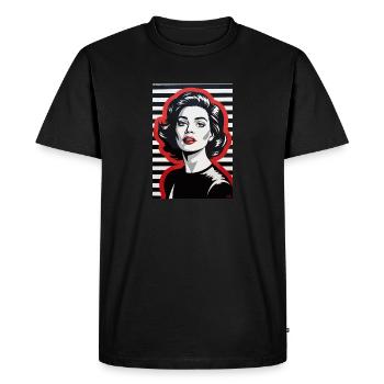 Portrait rétro élégant avec motif rayé - T-shirt Premium bio Homme - noir - Devant - Nico (187cm)