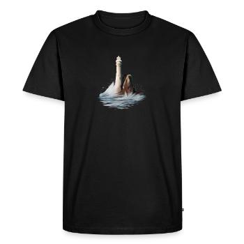 Lighthouse Light House Ocean Rocks and Waves - Men's Premium Organic T-Shirt - black - Front - Nico (187cm)
