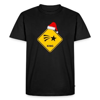 Animal traversant "Étoile de Noël" avec bonnet de Noel - T-shirt Premium bio Homme - noir - Devant - Nico (187cm)