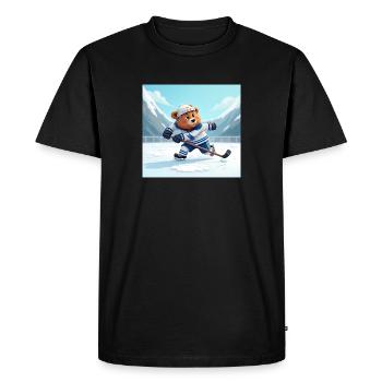 Ours polaire jouant au hockey sur glace en hiver - T-shirt Premium bio Homme - noir - Devant - Nico (187cm)