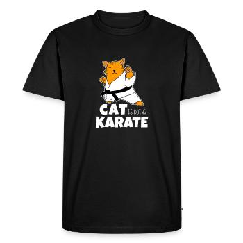 Cat makes karate - Men's Premium Organic T-Shirt - black - Front - Nico (187cm)