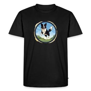 Chien Border Collie joyeux - T-shirt Premium bio Homme - noir - Devant - Nico (187cm)