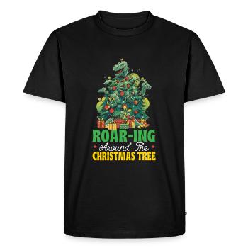 Dinosaur Christmas Tree, Santa Claus, - Men's Premium Organic T-Shirt - black - Front - Nico (187cm)