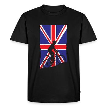 UK mountain biking on distressed UK flag - Men's Premium Organic T-Shirt - black - Front - Nico (187cm)
