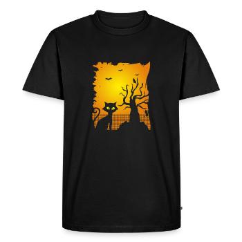 Funny Spooky Black Cat Halloween Bats Gift - Men's Premium Organic T-Shirt - black - Front - Nico (187cm)