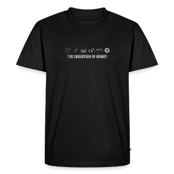 The Evolution of Money Bitcoin crypto-monnaie BTC - T-shirt Premium bio Homme - noir - Devant - Nico (187cm)
