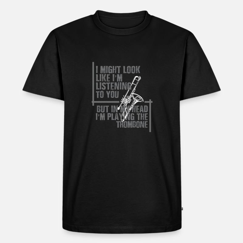 Trombone playing in my Head - Männer Premium Bio T-Shirt - Schwarz