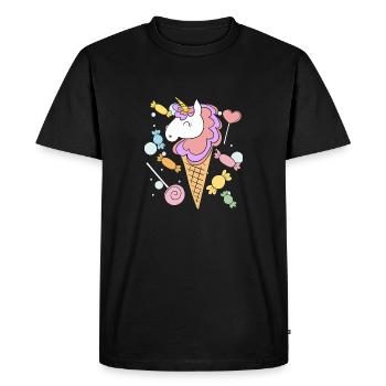 Licorne, glace et bonbons - T-shirt Premium bio Homme - noir - Devant - Nico (187cm)