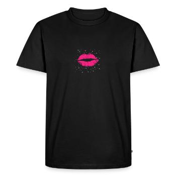 Lèvres rose fluo - T-shirt Premium bio Homme - noir - Devant - Nico (187cm)