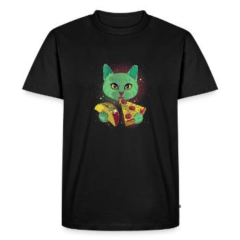 Cosmic cat cats cats with pizza - Men's Premium Organic T-Shirt - black - Front - Nico (187cm)