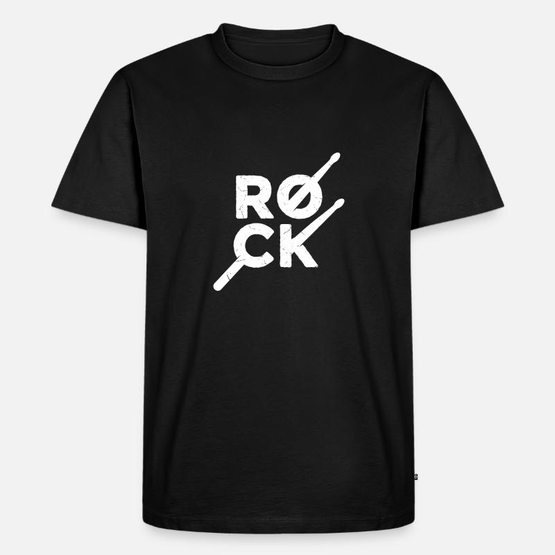 Rocktext mit Drumsticks - Männer Premium Bio T-Shirt - Schwarz