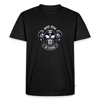 Work Hard be Strong Gorilla Silverback Gift - Men's Premium Organic T-Shirt - black - Front - Nico (187cm)