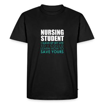 Un cadeau d'étudiant en soins infirmiers permettant de sauver des vies - T-shirt Premium bio Homme - noir - Devant - Nico (187cm)