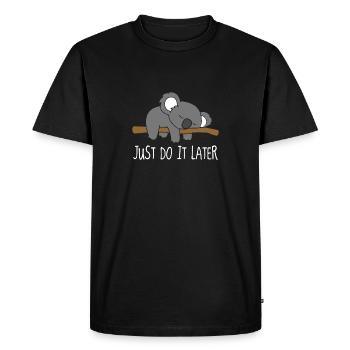 Koala just do it later print design - Men's Premium Organic T-Shirt - black - Front - Nico (187cm)