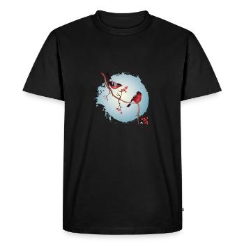 A pair of bullfinches on a branch with berries - Men's Premium Organic T-Shirt - black - Front - Nico (187cm)