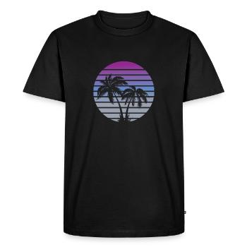 Palmiers de plage de style Miami des années 80 - T-shirt Premium bio Homme - noir - Devant - Nico (187cm)