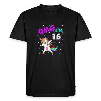 OMG I'm 16 Funny unicorn unicorn birthday idea - T-shirt Premium bio Homme - noir - Devant - Nico (187cm)