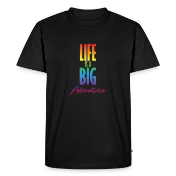 La vie est une grande aventure - T-shirt Premium bio Homme - noir - Devant - Nico (187cm)
