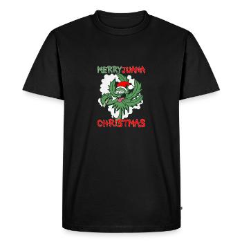 Feuille de cannabis lapidée de marijuana de Noël - T-shirt Premium bio Homme - noir - Devant - Nico (187cm)