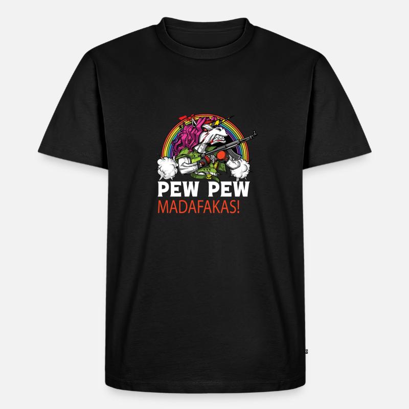 Pew Pew Einhorn - Männer Premium Bio T-Shirt - Schwarz