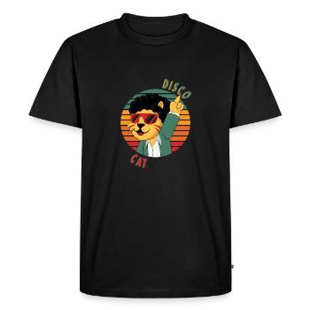 Disco Cat goes on the slopes - Men's Premium Organic T-Shirt - black - Front - Nico (187cm)