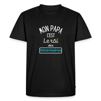 Mon papa c'est le roi des vétérinaires - T-shirt Premium bio Homme - noir - Devant - Nico (187cm)