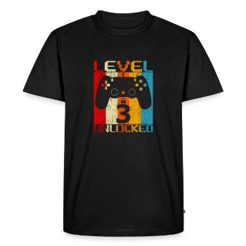 Niveau 3 débloqué - T-shirt Premium bio Homme - noir - Devant - Nico (187cm)