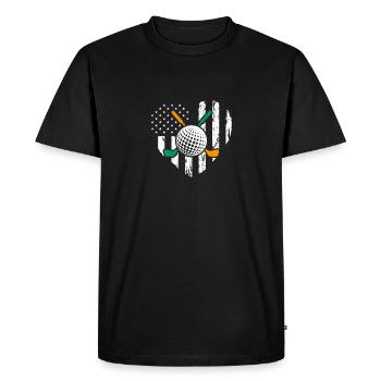 Irish American Flag Golfer St. Paddy - Men's Premium Organic T-Shirt - black - Front - Nico (187cm)