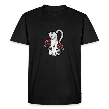 Roses de chat blanc - T-shirt Premium bio Homme - noir - Devant - Nico (187cm)