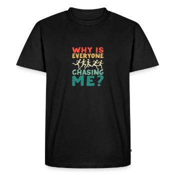 Why is everyone after me? Funny Cross - Men's Premium Organic T-Shirt - black - Front - Nico (187cm)