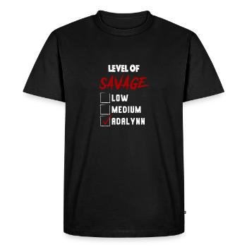 Niveau de Savage: ADALYNN Checkmark Novelty Custom - T-shirt Premium bio Homme - noir - Devant - Nico (187cm)