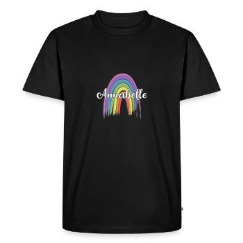 ANNABELLE Rainbow Cursive - Men's Premium Organic T-Shirt - black - Front - Nico (187cm)