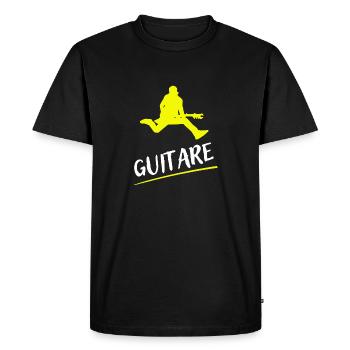 GUITARE GUITARISTE SILHOUETTE JAUNE - T-shirt Premium bio Homme - noir - Devant - Nico (187cm)