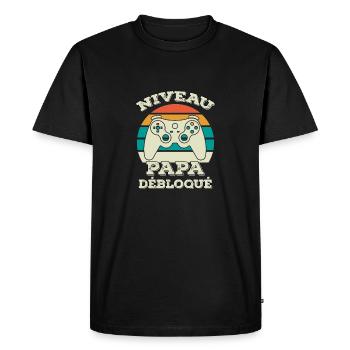 niveau papa débloqué - gamer - Nouvelle Naissance - T-shirt Premium bio Homme - noir - Devant - Nico (187cm)