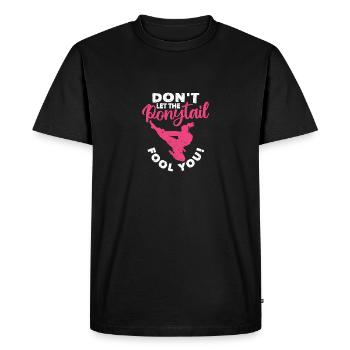 Don't be fooled by the ponytail Funny - Men's Premium Organic T-Shirt - black - Front - Nico (187cm)