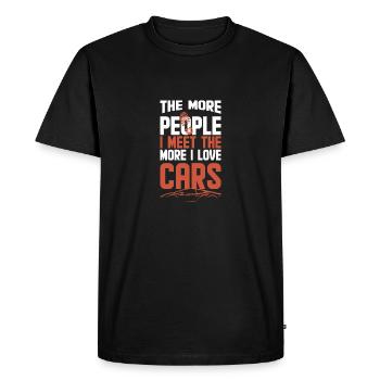 Plus je rencontre de gens, plus j’aime les voitures drôles - T-shirt Premium bio Homme - noir - Devant - Nico (187cm)