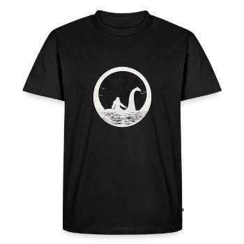 Bigfoot Sasquatch à cheval sur le Loch Ness - T-shirt Premium bio Homme - noir - Devant - Nico (187cm)