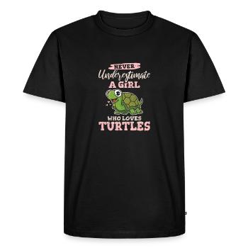 Ne sous-estimez jamais une fille qui aime les tortues Turtl - T-shirt Premium bio Homme - noir - Devant - Nico (187cm)