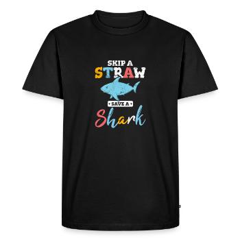 Skip A Straw Save A Shark Ocean Wildlife Funny Sha - Men's Premium Organic T-Shirt - black - Front - Nico (187cm)