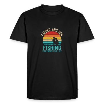 Père et fils Partenaires de pêche pour la vie Pêcheur à la ligne - T-shirt Premium bio Homme - noir - Devant - Nico (187cm)