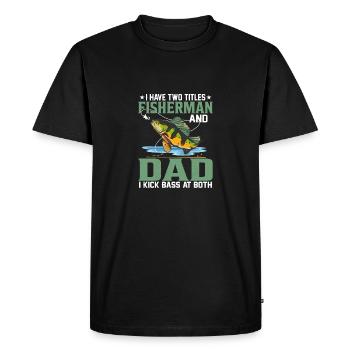 J’ai deux titres Pêcheur et Papa Angle de Pêche - T-shirt Premium bio Homme - noir - Devant - Nico (187cm)