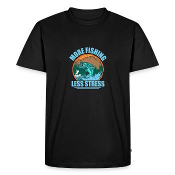 Plus de pêche moins de stress Pêcheur pêcheur - T-shirt Premium bio Homme - noir - Devant - Nico (187cm)