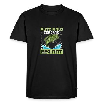 Rod out the fun begins Fischer Angler - Men's Premium Organic T-Shirt - black - Front - Nico (187cm)