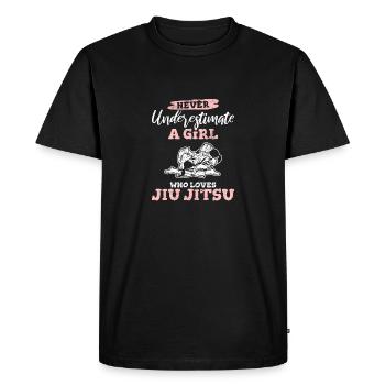 Ne sous-estimez jamais une fille qui aime le JiuJitsu BJJ - T-shirt Premium bio Homme - noir - Devant - Nico (187cm)