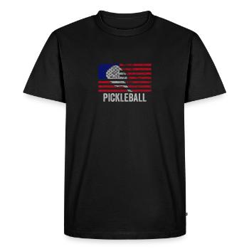 Joueur de pickleball du drapeau américain en détresse Paddleball - T-shirt Premium bio Homme - noir - Devant - Nico (187cm)