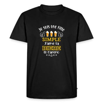 je suis une fille simple j'aime biere et apéro - T-shirt Premium bio Homme - noir - Devant - Nico (187cm)