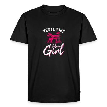 Oui je frappe comme une fille drôle de batteur percussions - T-shirt Premium bio Homme - noir - Devant - Nico (187cm)